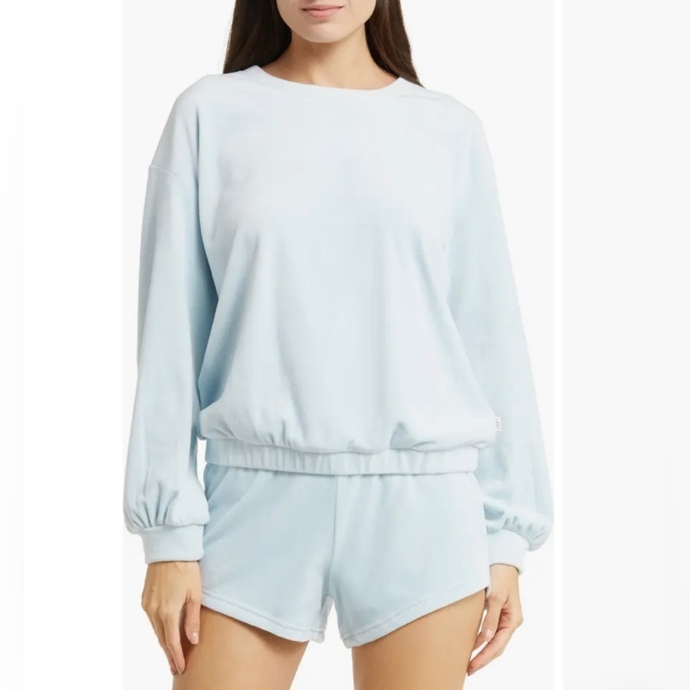 UGG Shanara Stretch Velour Top in Pool Blue XS 575 - Picture 1 of 10